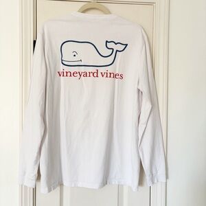 Vineyard Vines Men's White Long Sleeve Pocket Tee medium red white blue